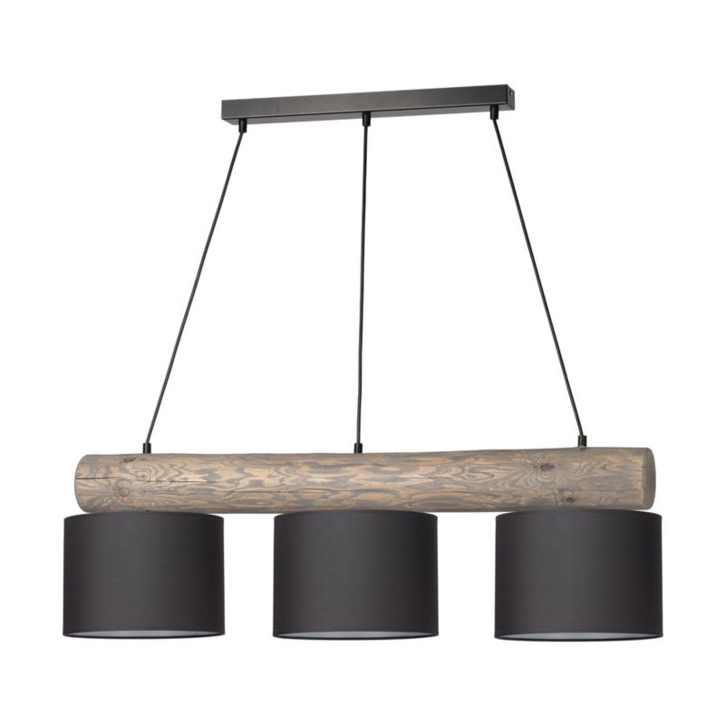 Drewniana Lampa Wisząca SPOT Light 3xE27 Max.40W Drewno Sosnowe Szare FSC z Antracytowymi Abażurami, 1 szt.