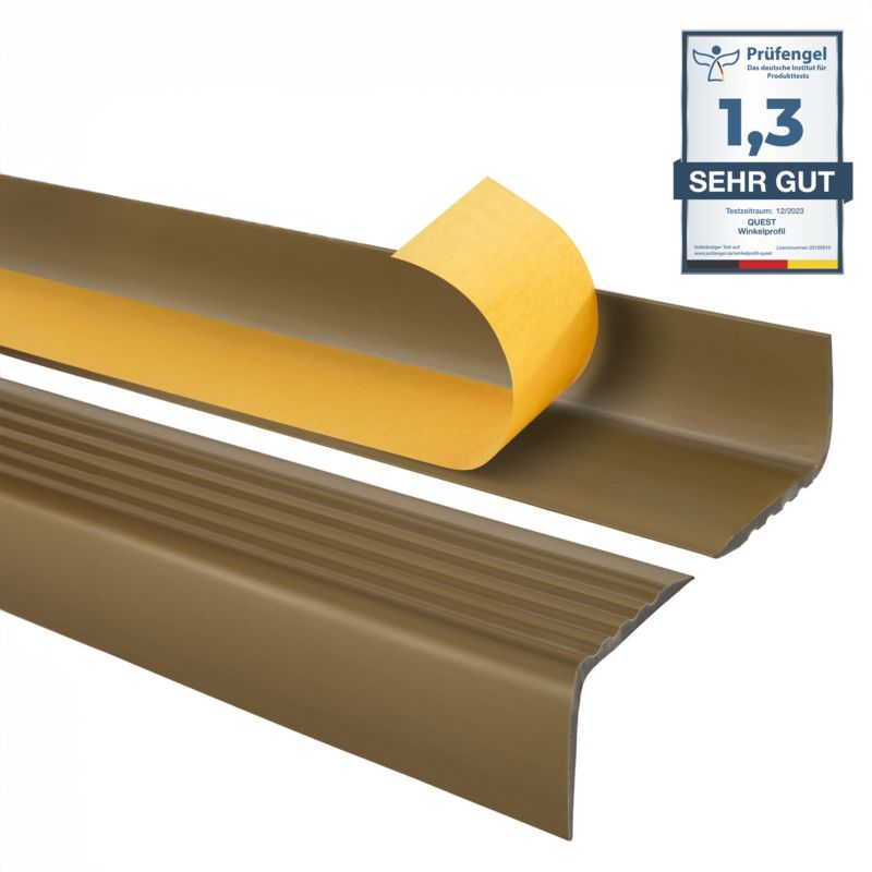 Profil schodowy PCV 50x42mm, QUEST, samoprzylepny antypoślizgowy nosek schodowy, RGP, mosiądz, 1.5m