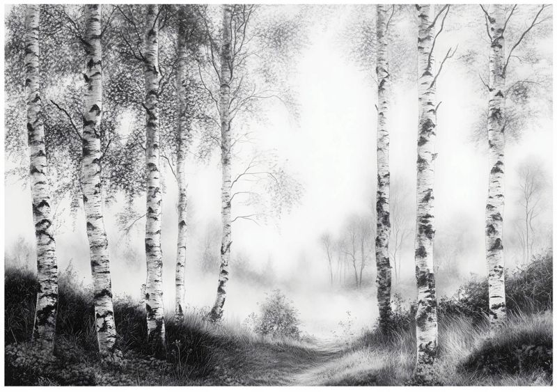 Tapeta Na Flizelinie Ścianę WALLARENA 350x250 cm Fototapeta Do Sypialni Salonu Kuchni Las Czarno Biały 1 szt.