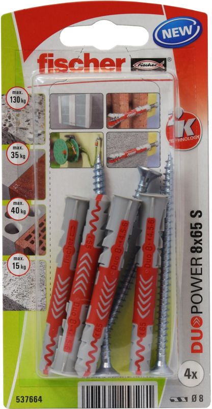 Kołek uniwersalny Fischer Duopower 8 x 65 z wkrętem 4 szt.