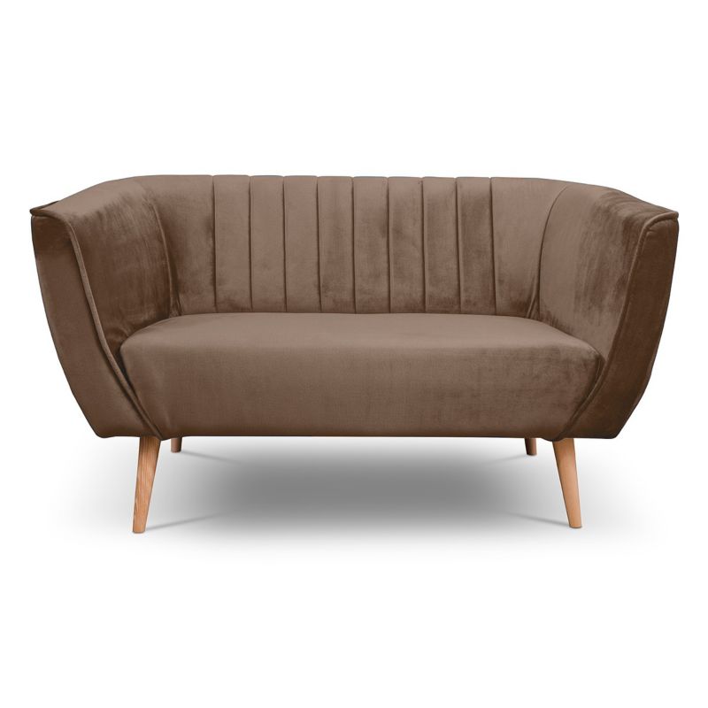 Sofa dwuosobowa z przeszyciami Bettso Pik nowoczesny na drewnianych nogach czekoladowy 1szt.