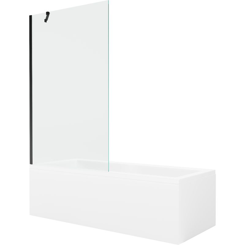 Wanna prostokątna Mexen Cubik 170 x 70 cm z obudową i parawanem 1-skrzydłowym 100 cm transparent czarny 1 kpl.