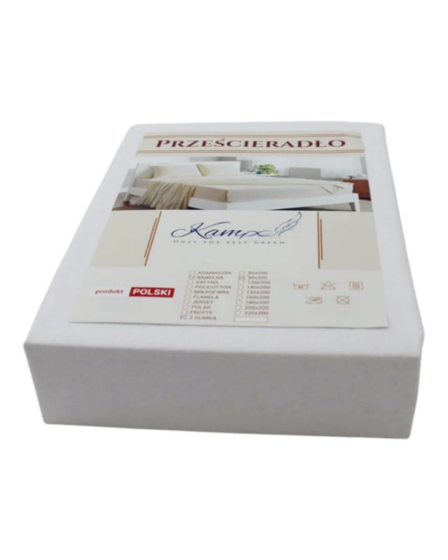 Prześcieradło gumka hotelowe Kam-Pol bawełna premium 90x200 białe 1 szt.