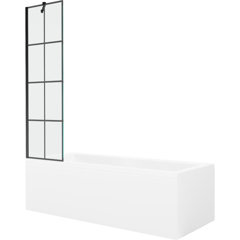 Wanna prostokątna Mexen Cubik 160 x 70 cm z obudową i parawanem 1-skrzydłowym 50 cm czarny wzór 1 szt.
