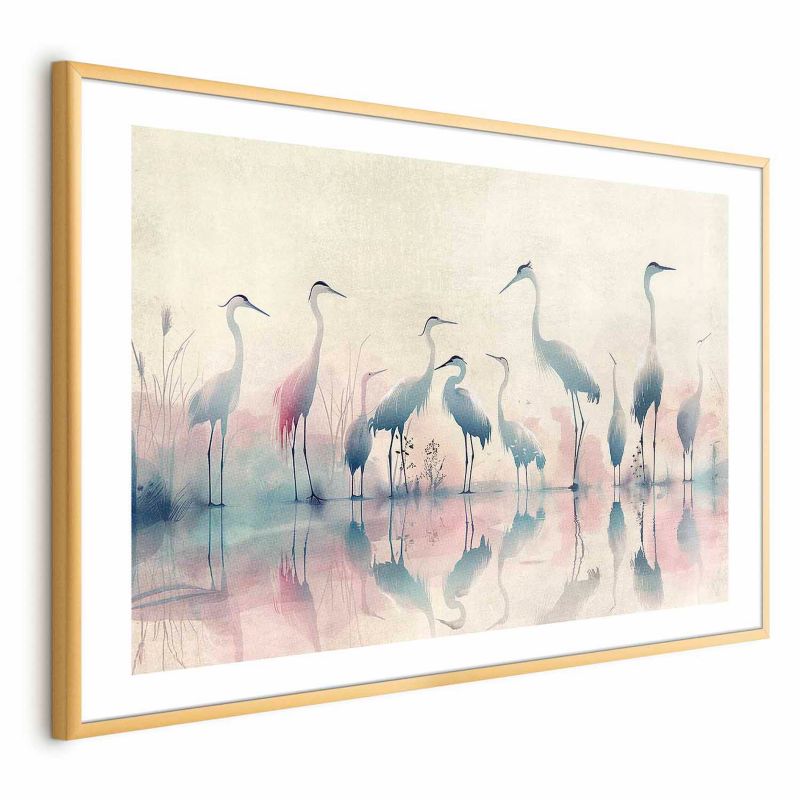 Plakat Artgeist Ptaki nad jeziorem 90x60 cm z ramą złotą 1 szt
