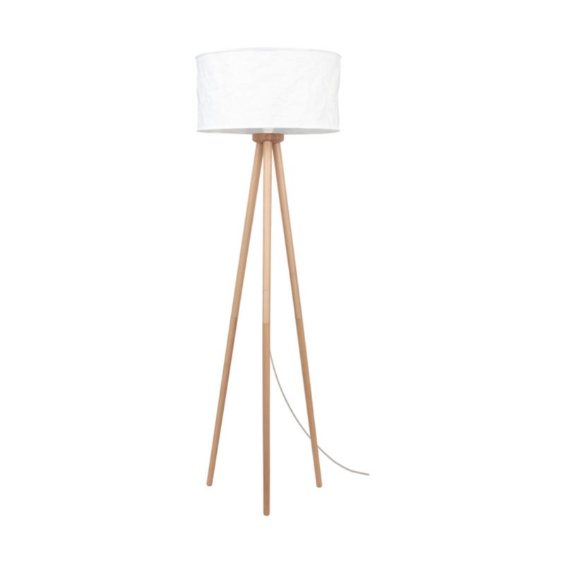 Drewniana Lampa Podłogowa SPOT Light 1xE27 Max.60W Naturalna Brzoza FSC z Białą Tkaniną, Polski Producent, 1 szt.