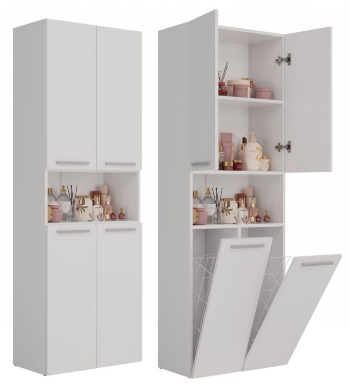 Szafka Łazienkowa Topeshop Słupek Nel DK 2K Kosz Biel Mat 30x60x174 cm 1 szt.
