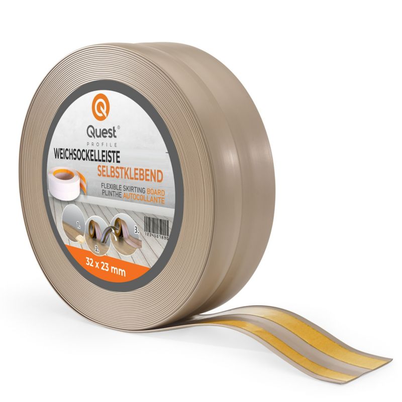 Listwa przypodłogowa PCV 32x23mm, QUEST, samoprzylepna elastyczna, miękka listwa podłogowa, cokołowa, beż, 5m