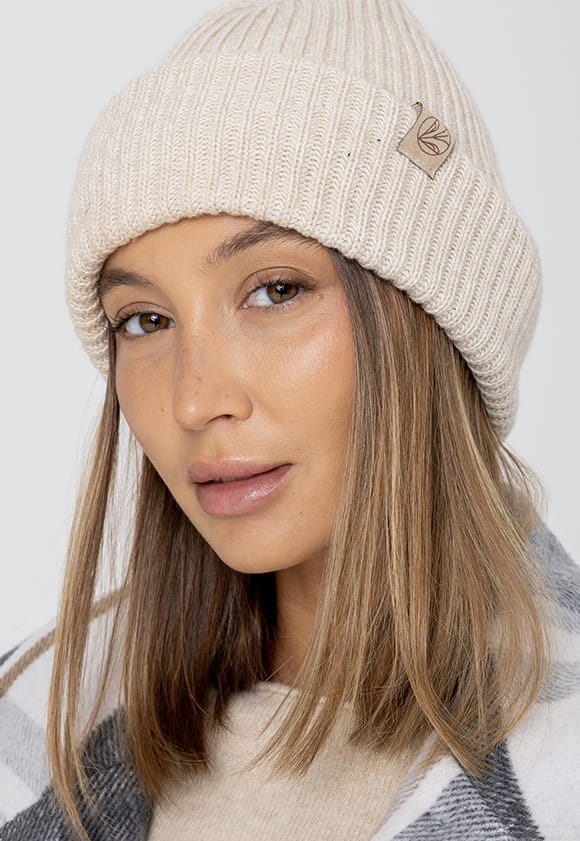 Lillow - Wełniana CZAPKA BEANIE - beżowa - Uszyto w Polsce