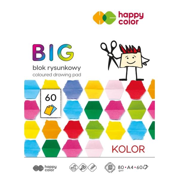 Blok rysunk. kolorowy BIG, A4, 80g, 15 kol., 60 ark, Happy Color