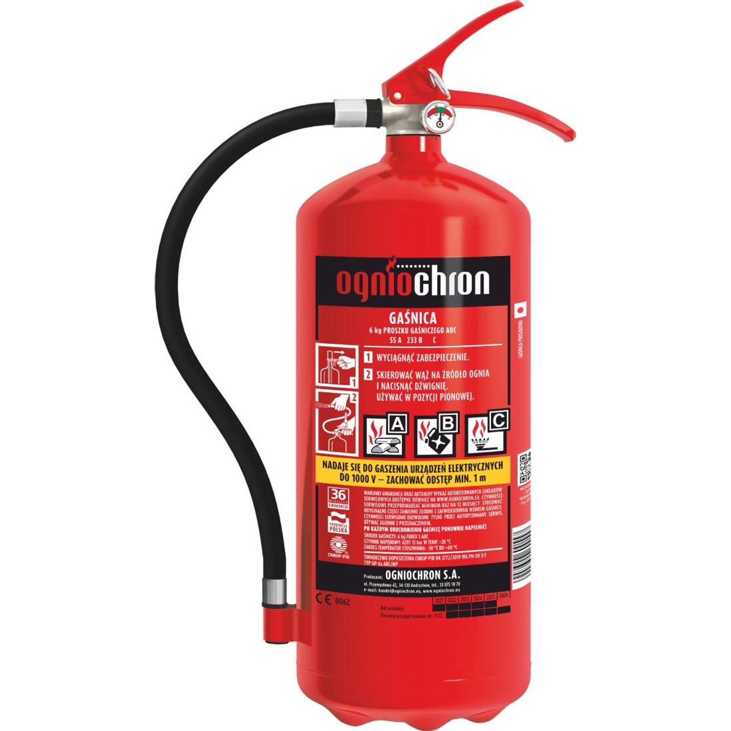 Ogniochron Gaśnica proszkowa 6 kg GP-6x-ABC/MP