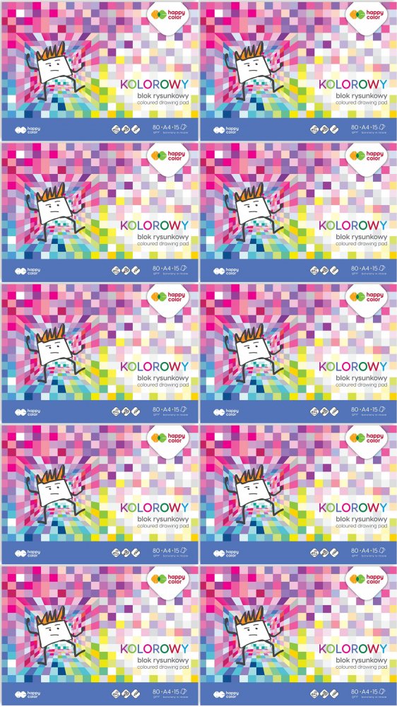 10x Blok rysunkowy kolorowy Happy Color, A4, 15 kartek, mix kolorów