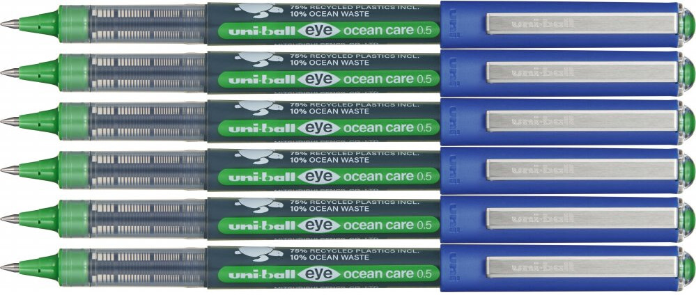 6x Pióro kulkowe Uni Eye Ocean Care, UB-150-ROP, 0.5mm, zielony