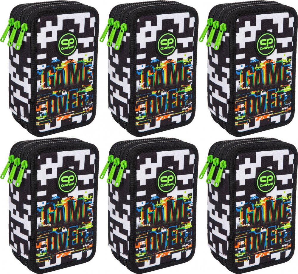 6x Piórnik szkolny CoolPack Jumper 3 Game Over, 3-komorowy, z wyposażeniem