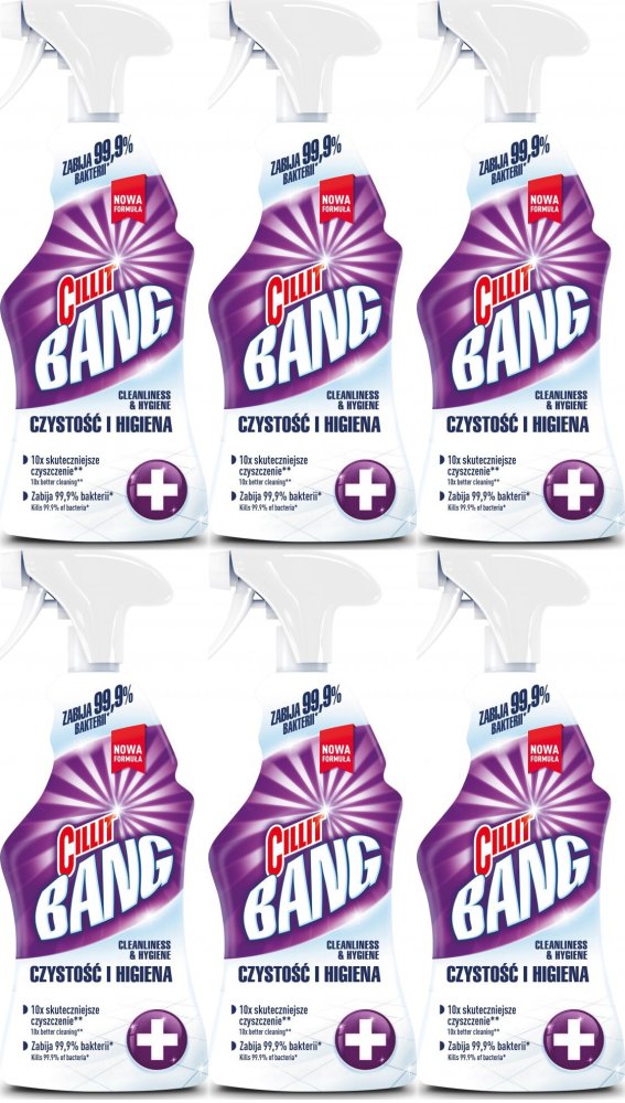 6x Środek do czyszczenia Cillit Bang Wybielanie i Higiena, z rozpylaczem, 750ml