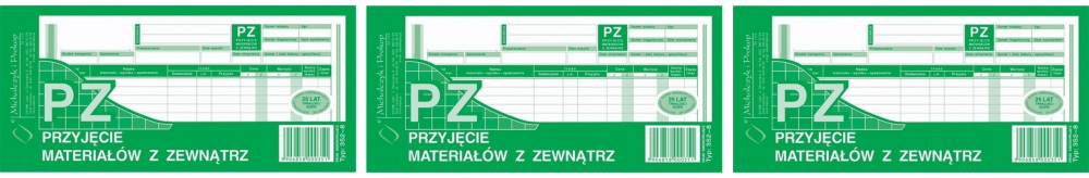 3x Druk akcydensowy PZ Przyjęcie materiałów z zewnątrz MiP 352-8, 1/3 A4, wielokopia, 80k