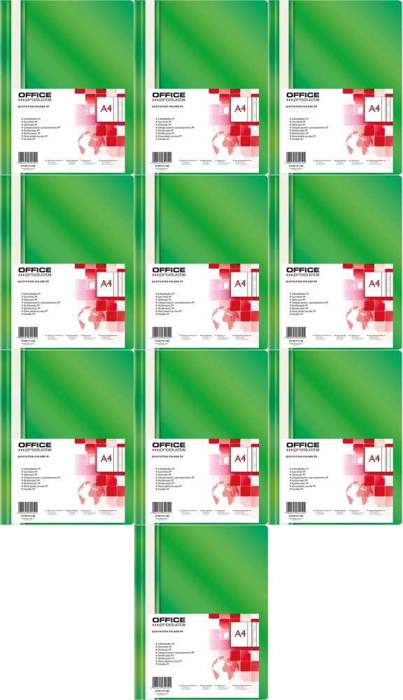 10x Skoroszyt plastikowy bez oczek Office Products, A4, do 200 kartek, zielony