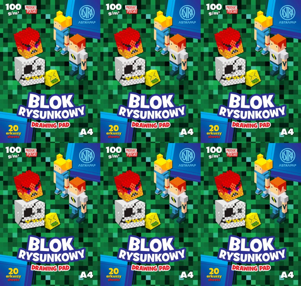 6x Blok rysunkowy Astrapap Pixel, A4, 100g, 20 kartek, biały