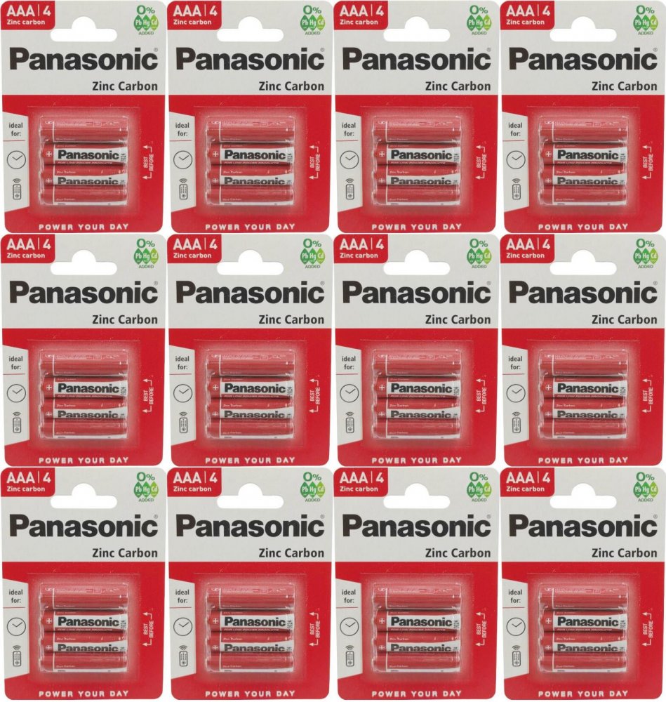 12x Bateria cynkowo-węglowa Panasonic, 1.5V, AAA/R3, 4 sztuki