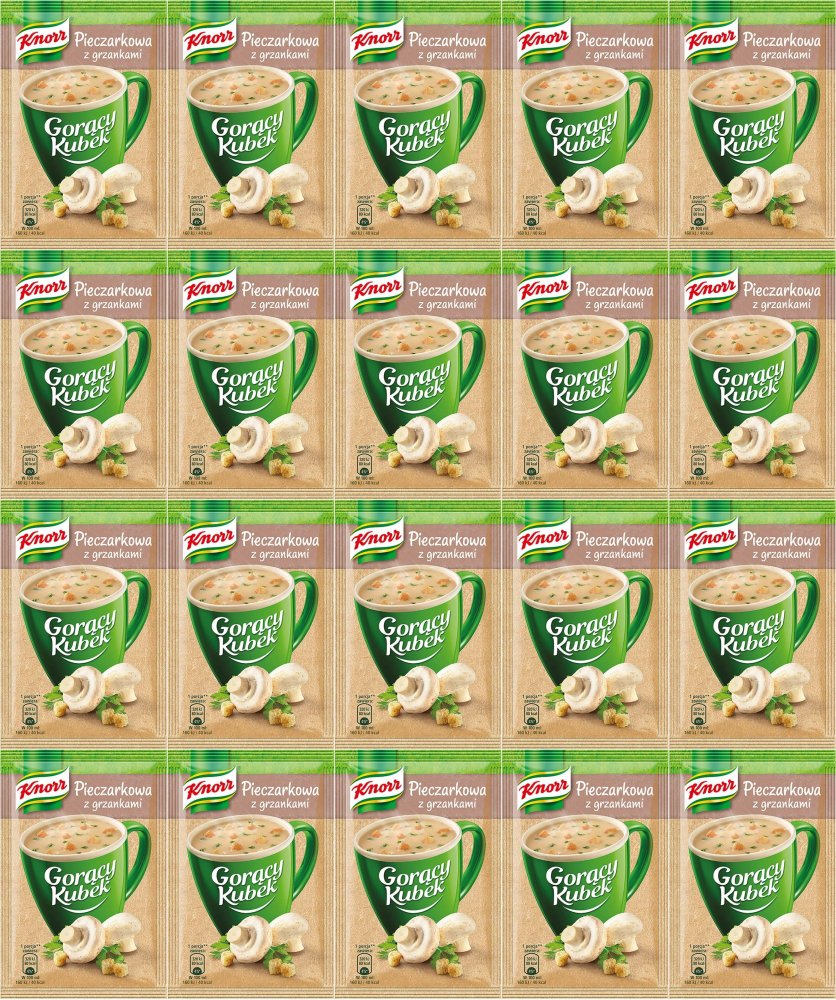 20x Zupa Knorr Gorący Kubek, pieczarkowa z grzankami, 15g