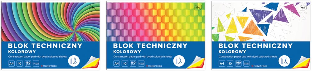 3x blok techniczny kolorowy Intedruk, A3, 10 kartek, mix wzorów