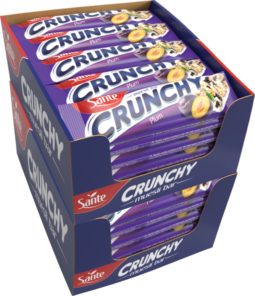2x Baton Sante Crunchy, śliwkowy w polewie waniliowej, 40g, 25 sztuk