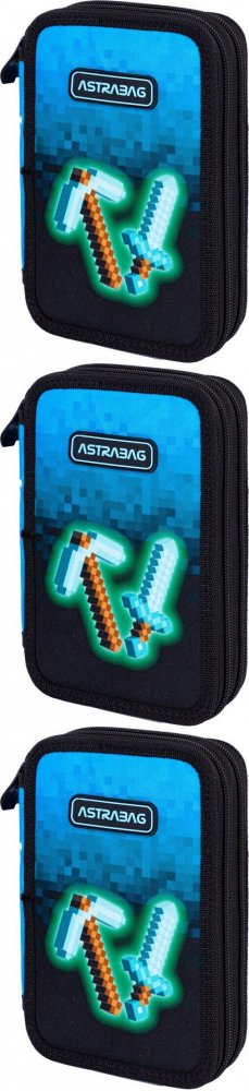 3x Piórnik szkolny Astra Astrabag Blue Pixel AC21, 2-komorowy, z wyposażeniem