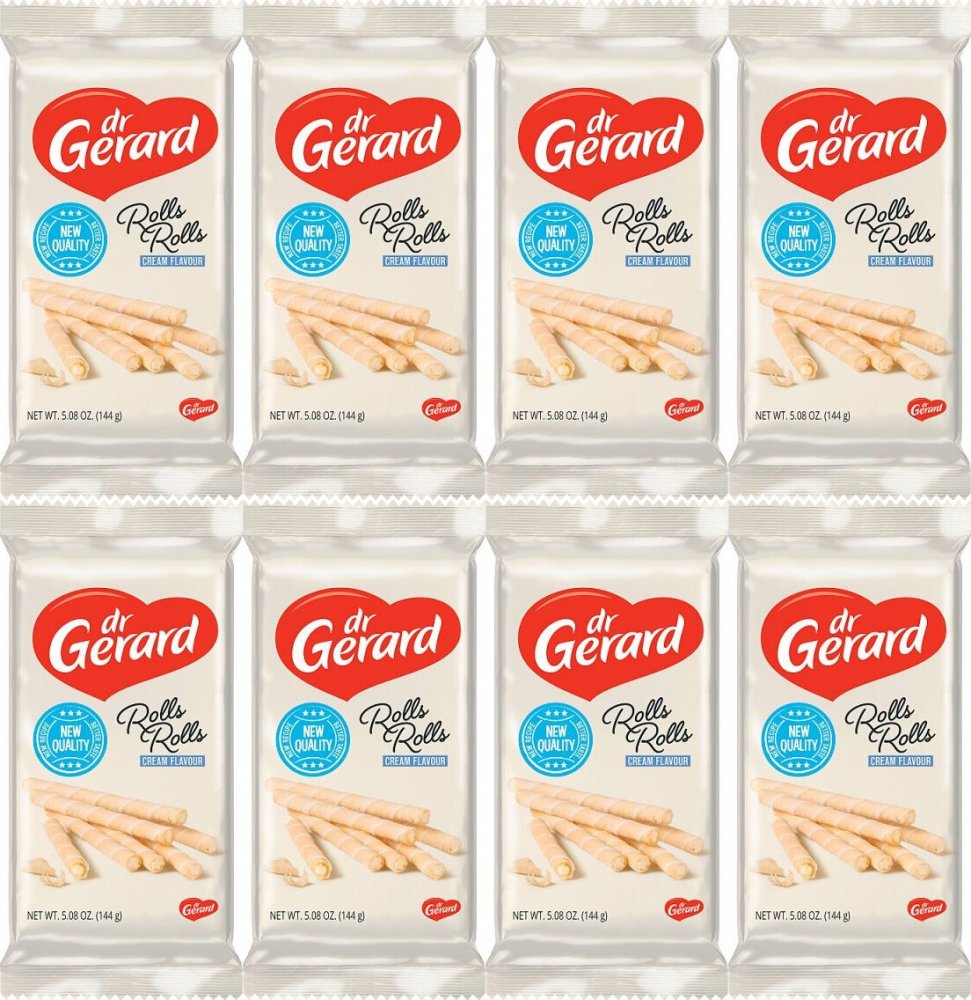 8x Rurki waflowe Dr Gerard Rolls Rolls, z kremem śmietankowym, 144g
