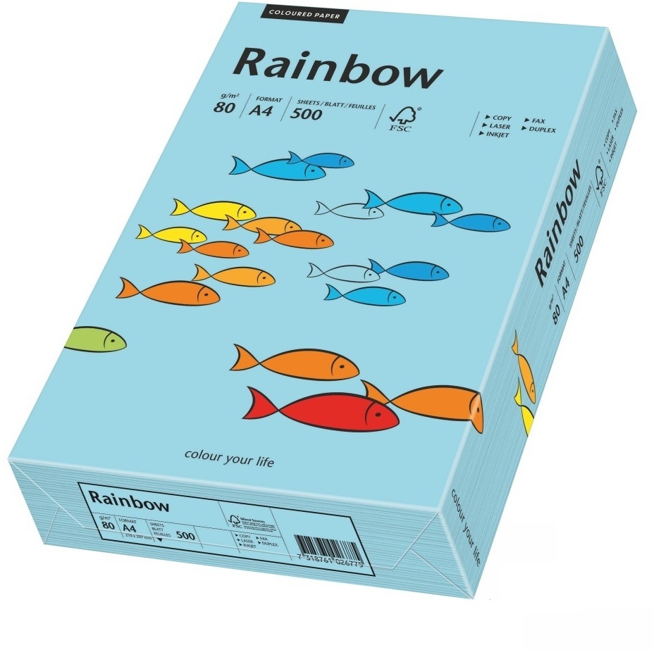 Papier kolorowy Rainbow, A4, 80g/m2, 500 arkuszy, błękitny (R84)