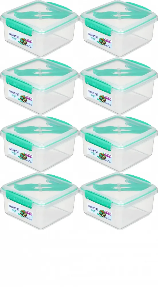 8x Lunchbox Sistema Lunch Plus To Go, z widelcem i nożem, 1.2l, mix kolorów