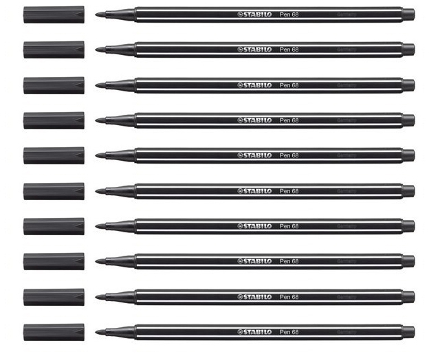 10x pisak Stabilo Pen 68, okrągła, 1mm, czarny