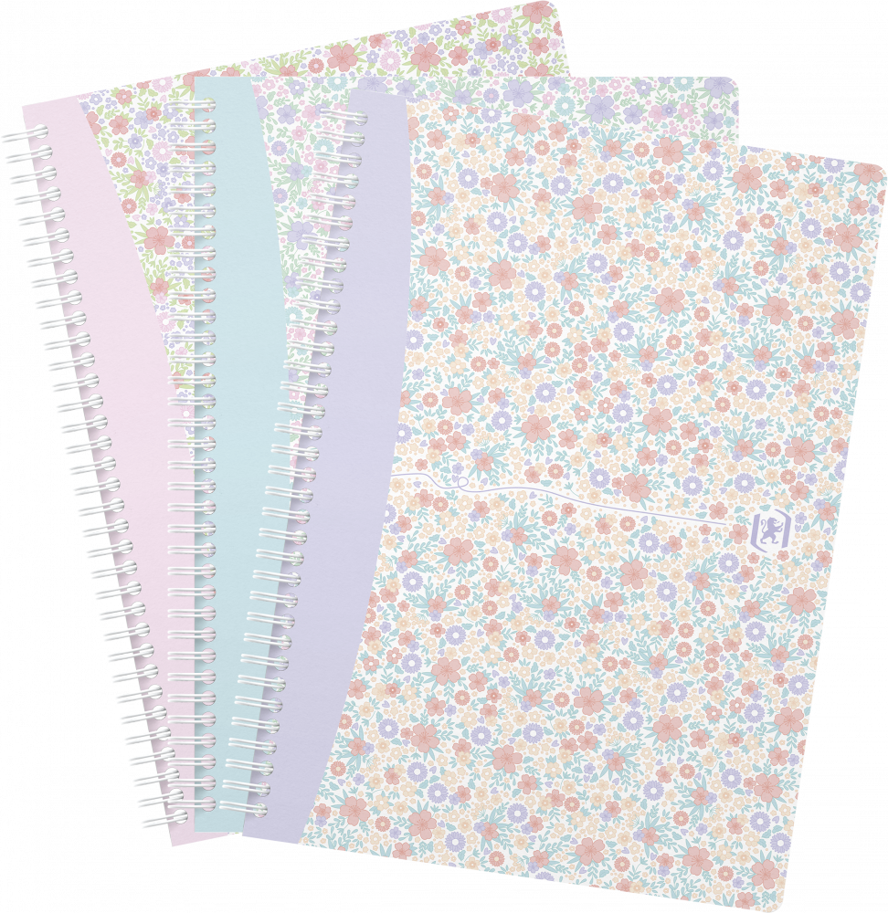 3x Kołonotatnik Oxford Floral, B5, w kratkę, 60 kartek, okładka kartonowa, mix wzorów