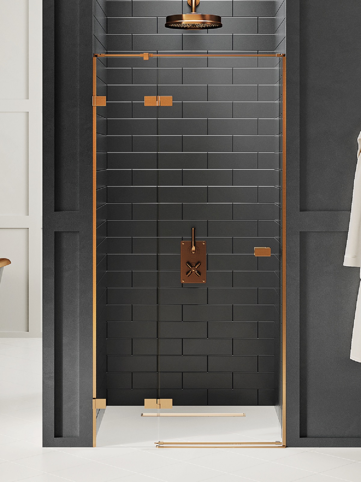 New Trendy Avexa Copper Brushed drzwi prysznicowe 110 cm uchylne lewe miedź szczotkowana/szkło przezroczyste EXK-3537 - Wysyłka w 24h