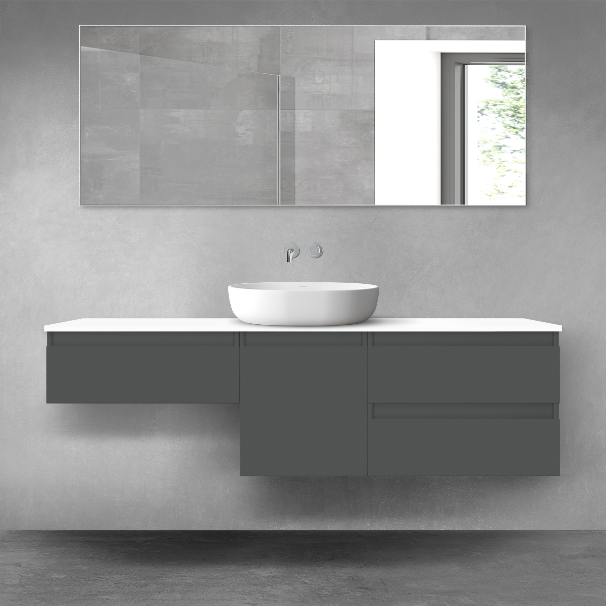 Oltens Vernal zestaw mebli łazienkowych 160 cm z blatem grafit mat/biały połysk 68428400 - Wysyłka w 24h