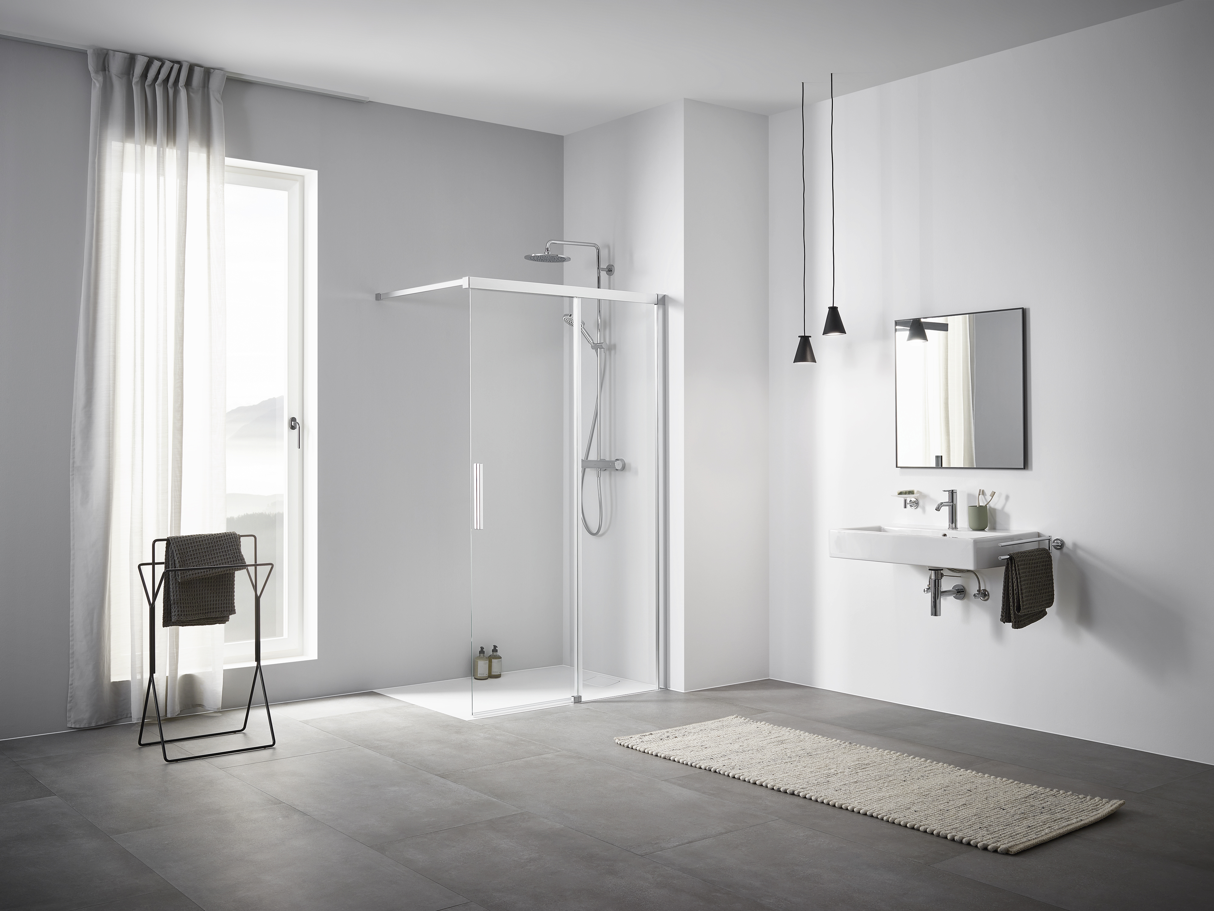Kermi Nica Walk-In ścianka prysznicowa 110 cm prawa wolnostojąca srebrny wysoki połysk/szkło przezroczyste NIJ2R11020VPK - Wysyłka w 24h
