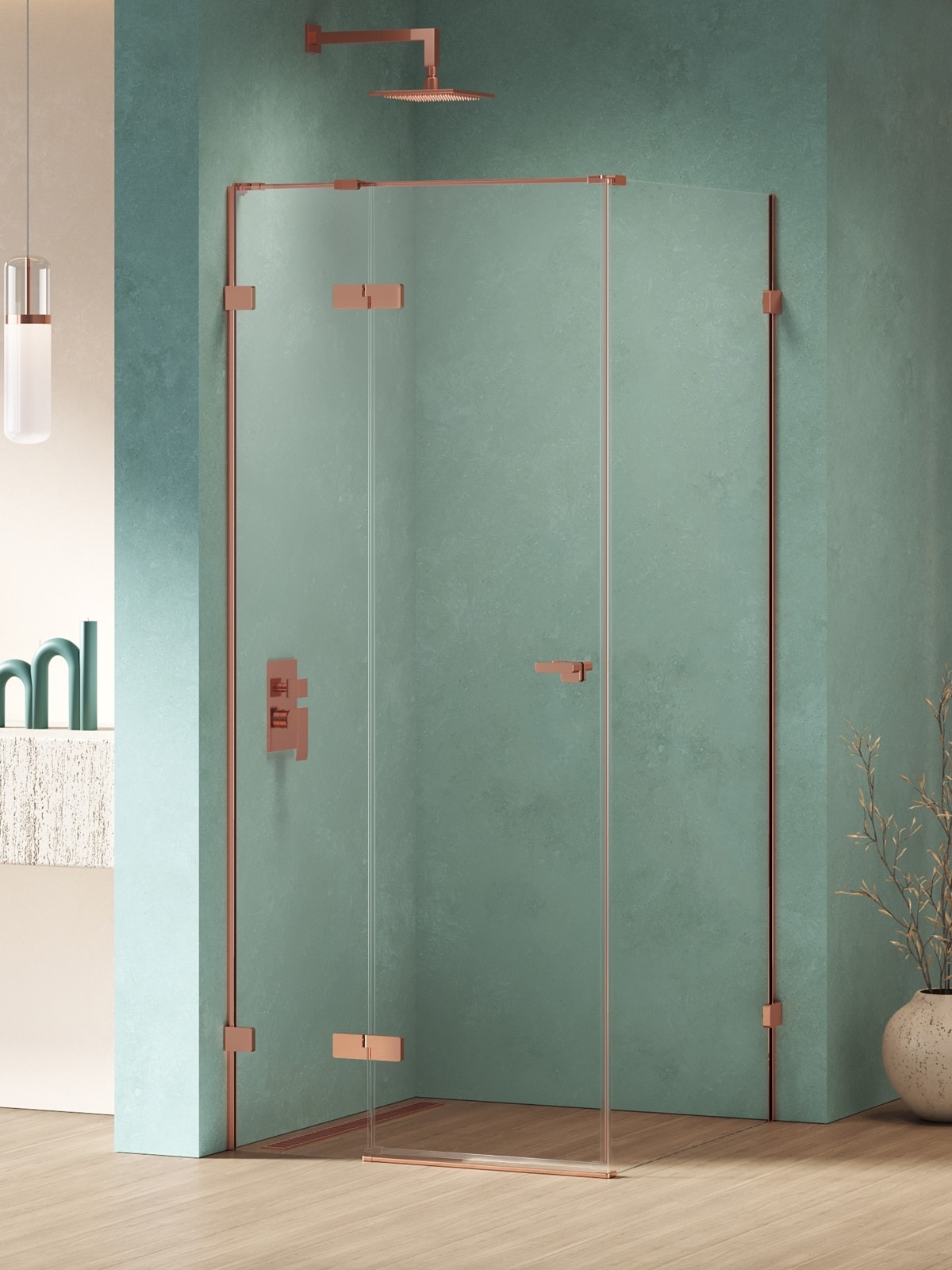 New Trendy Eventa Copper Shine kabina prysznicowa 120x120 cm kwadratowa lewa miedź połysk/szkło przezroczyste EXK-6399