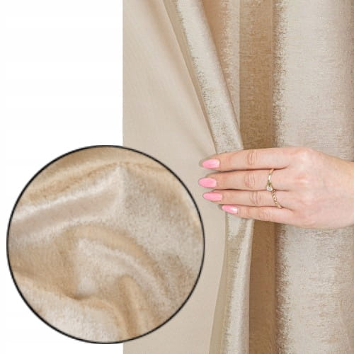 Zasłona velvet Eleonora na taśmie 230x140 beżowo-złota w stylu glamour