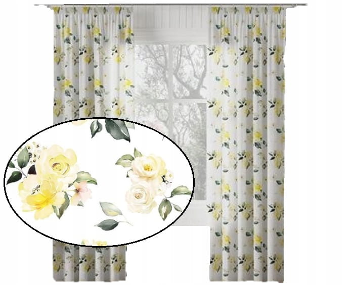 Zasłona Lanosa żółte kwiaty 240x140 taśma - elegancki dodatek do domu