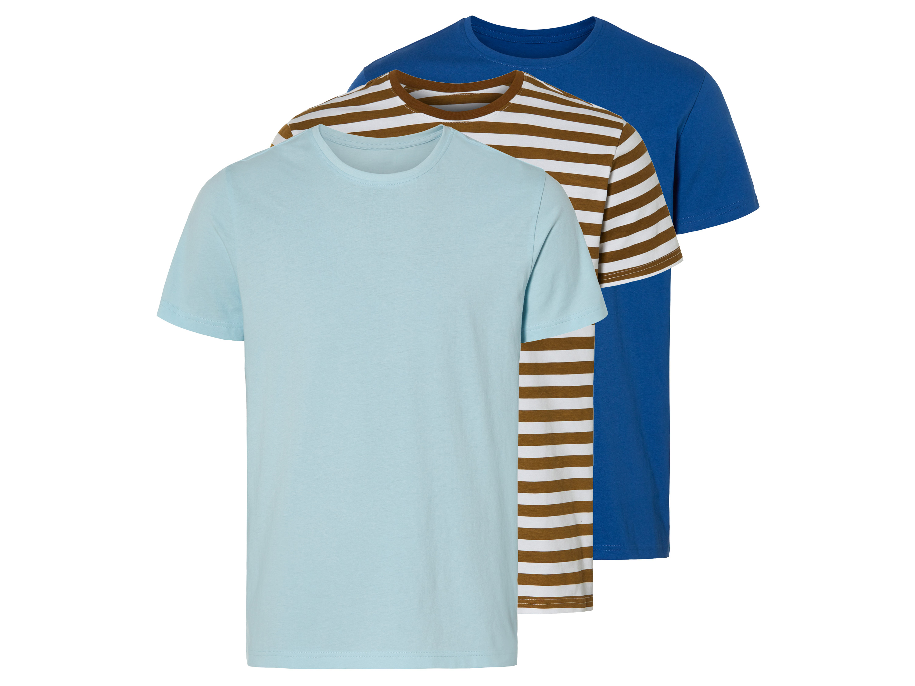 Livergy T-shirty męskie z bawełny organicznej, 3 sztuki L 52/54, Niebieski/paski/jasnoniebieski