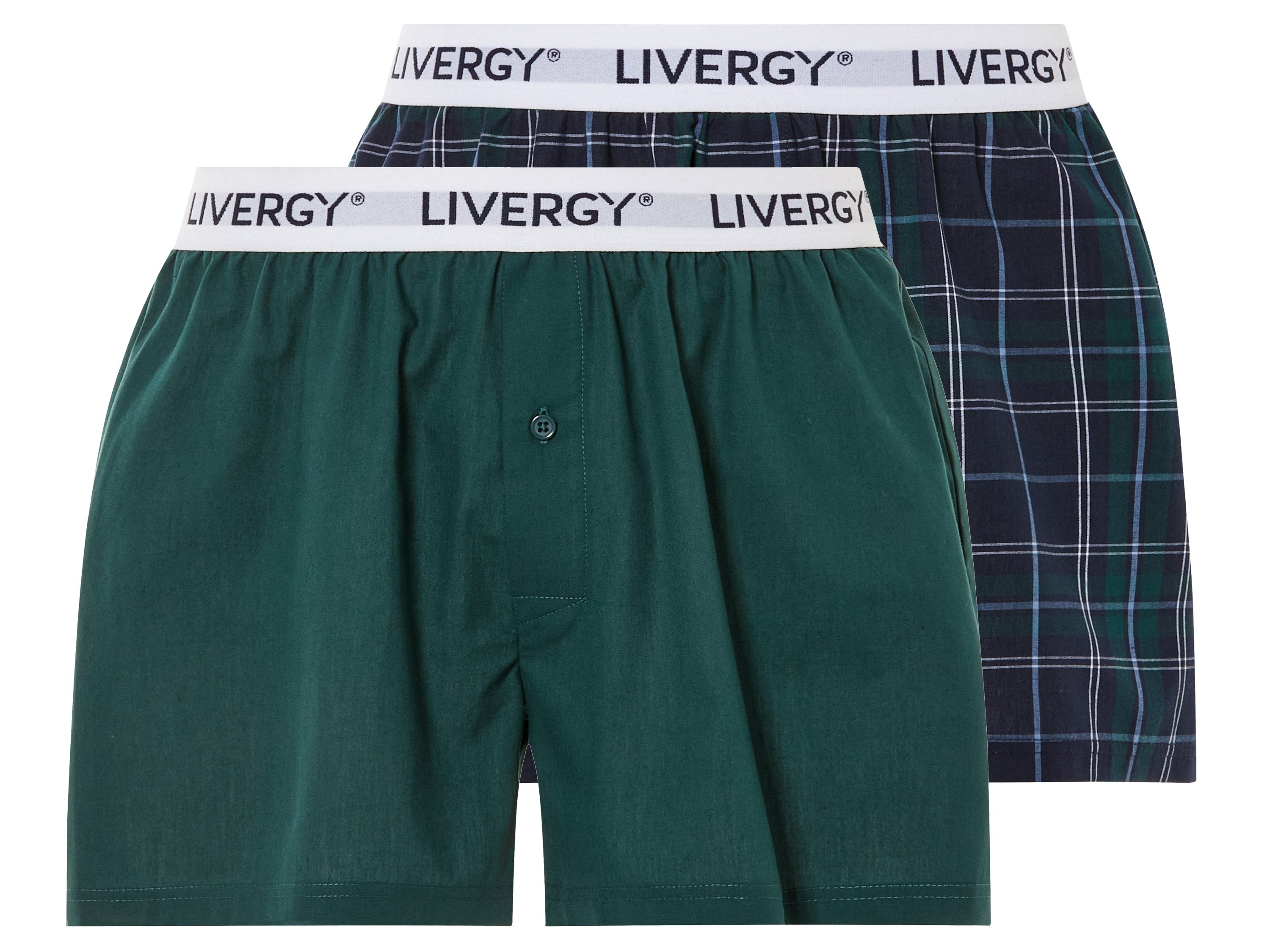 Livergy Bokserki męskie z bawełny, 2 pary 5/M, Karo/zielony/niebieski