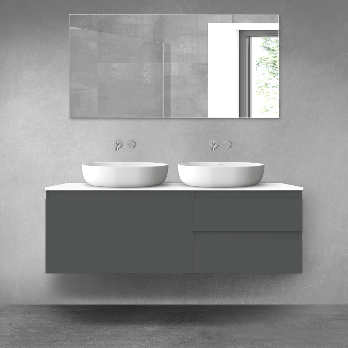 Darmowa Dostawa - Zestaw mebli łazienkowych 140x46.4x48.6 cm podumywalkowa wisząca biała-grafitowa Oltens Vernal 68298400