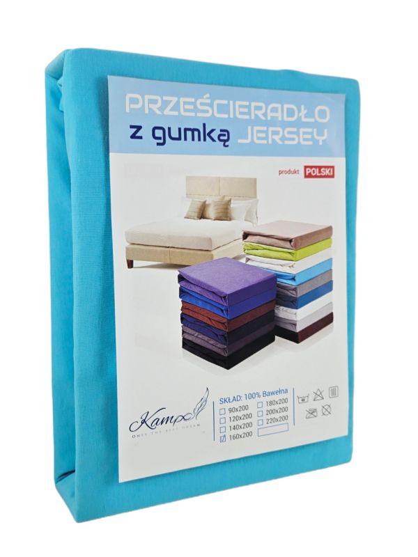 Prześcieradło gumka jersey Kam-Pol bawełna premium 100x200 turkus 1szt.