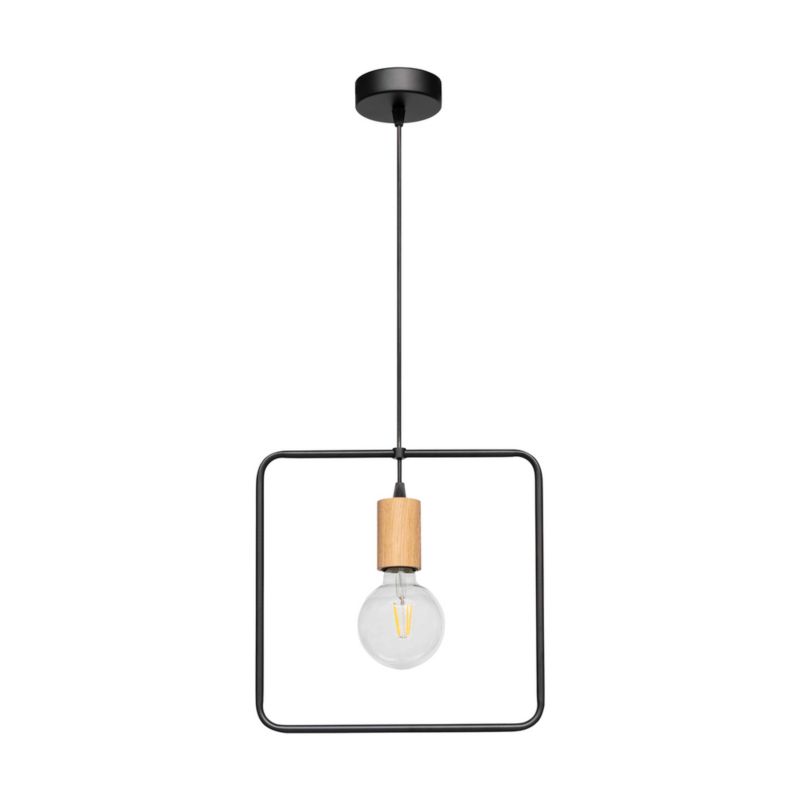Metalowa Lampa Wisząca SPOT Light 1xE27 Max.60W Dąb Olejowany FSC, Czarny, Polski Producent, 1 szt.
