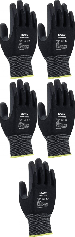 5x RęRękawice robocze Uvex Unilite, powlekane, rozmiar 10, czarny