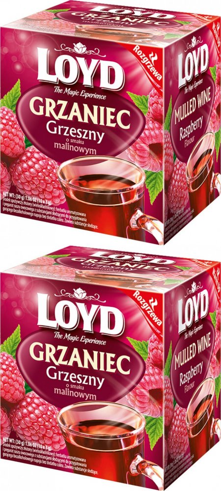 2x Herbata czarna aromatyzowana w kopertach Loyd Grzaniec Grzeszny, malinowy, 10 sztuk x 3g