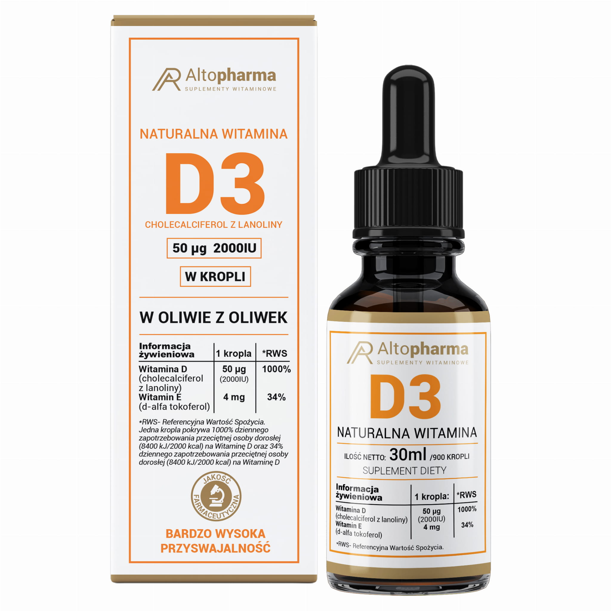 Naturalna Witamina D3 2000IU FORTE 30ml Altopharma