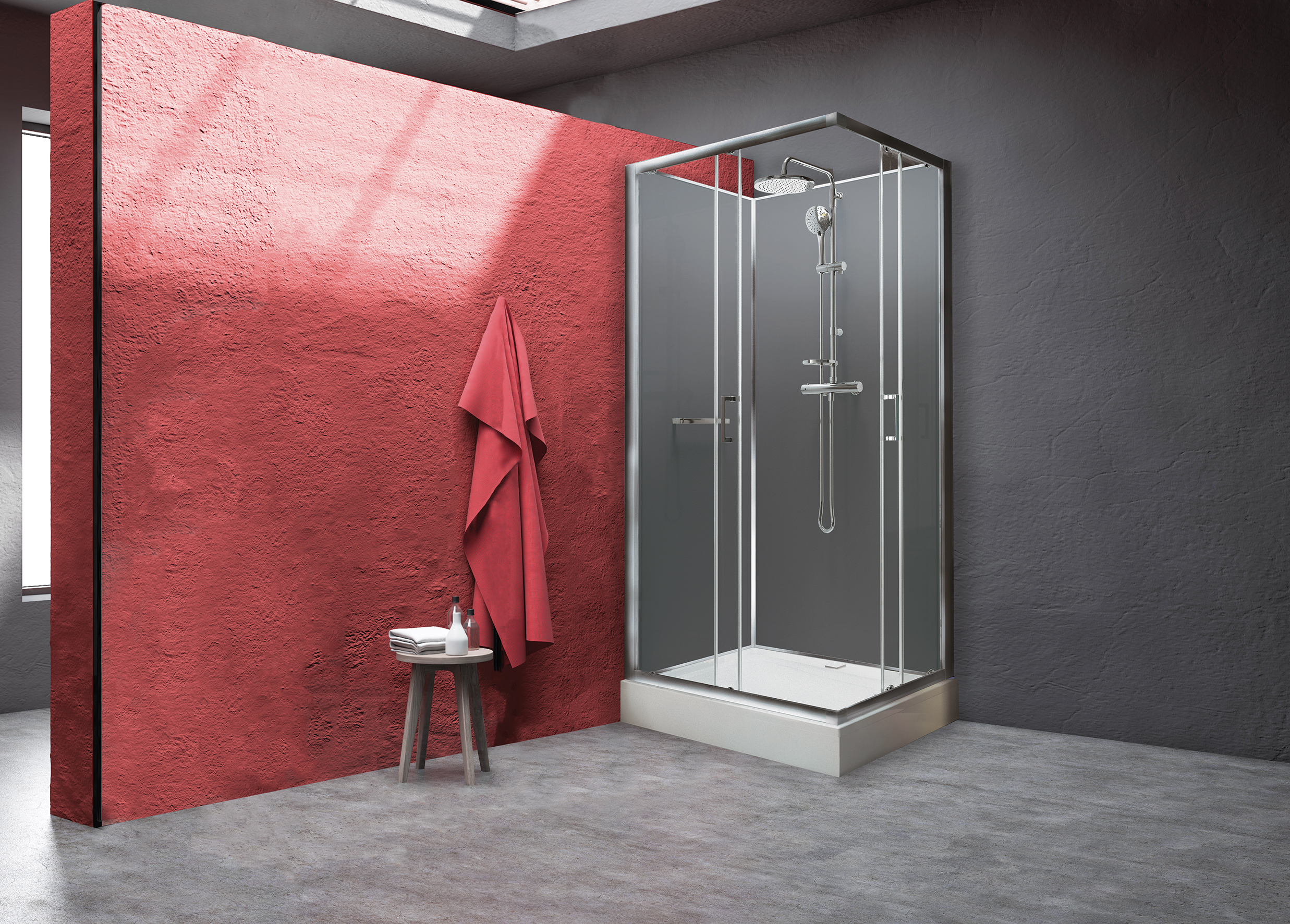Sanplast Classic II Mineral KCKN/CLIIa-M kabina z brodzikiem i zestawem prysznicowym 90x90 cm kwadratowa srebrny błyszczący/szkło ...