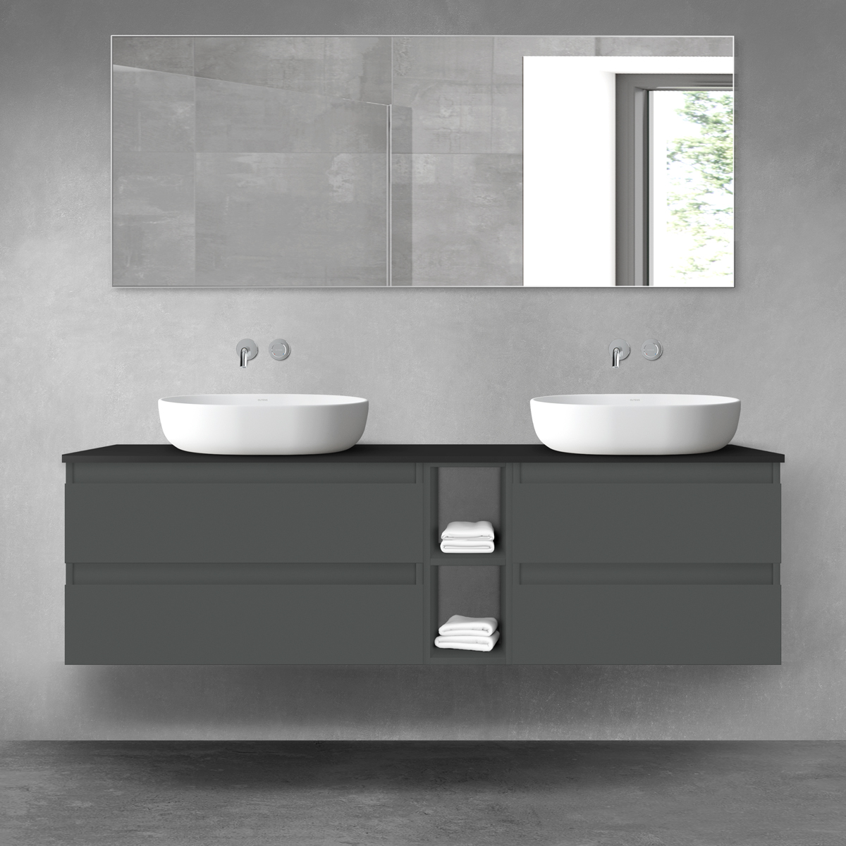 Oltens Vernal zestaw mebli łazienkowych 160 cm z blatem grafit mat/czarny mat 68636400 - Wysyłka w 24h