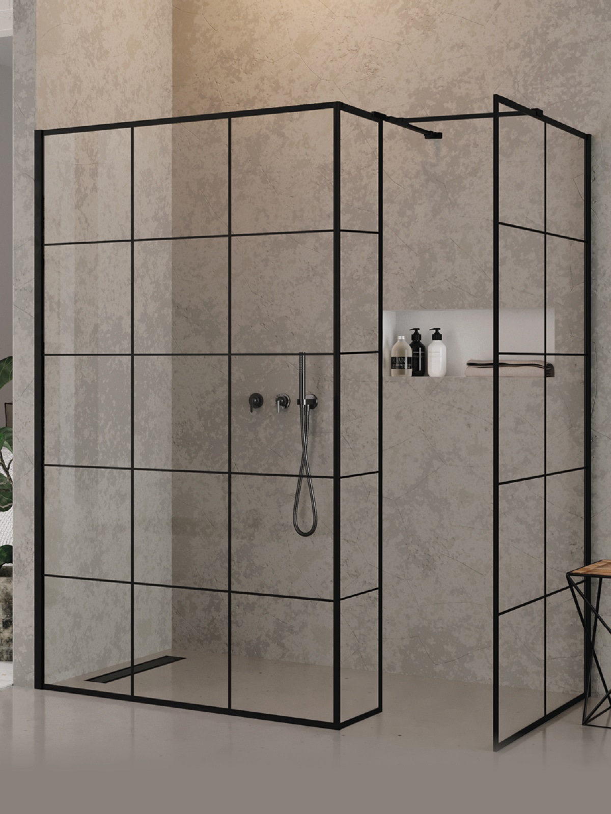 New Trendy New Modus Black ścianka prysznicowa walk-in 90 cm czarny mat/szkło ze wzorem EXK-6961