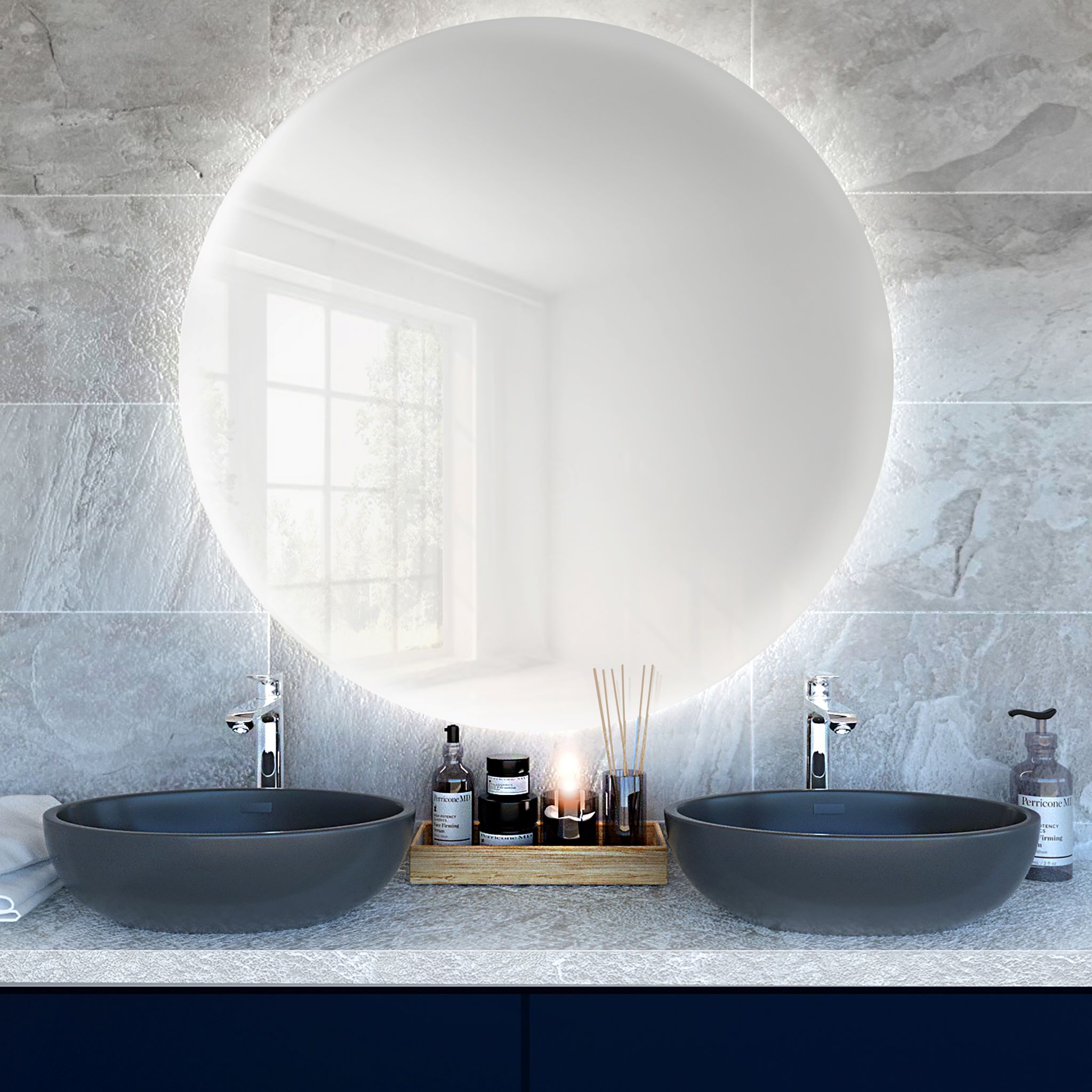 Baltica Design Bright lustro 80x80 cm barwa światła ciepła z matą grzewczą